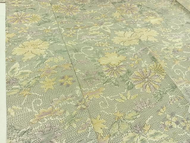 平和屋着物▽上質な紬 単衣 草花文 正絹 逸品 AABB8021jh