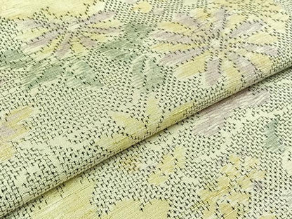 平和屋着物▽上質な紬 単衣 草花文 正絹 逸品 AABB8021jh