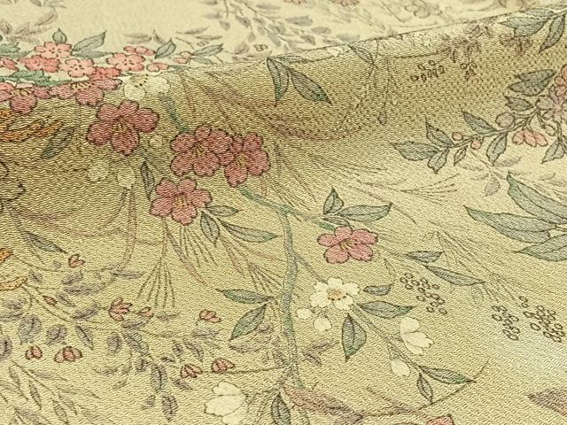平和屋着物▽上質な小紋　単衣　草花文　鬼しぼ縮緬　正絹　逸品　AABB8023jh