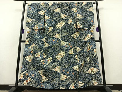 平和屋着物▽上質な小紋 単衣 型染め 草花文 正絹 逸品 AABB8024jh