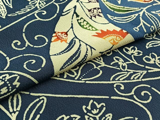 平和屋着物▽上質な小紋 単衣 型染め 草花文 正絹 逸品 AABB8024jh