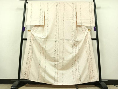 平和屋着物▽上質な紬　単衣　手描き　草花文　正絹　逸品　AABB8025jh