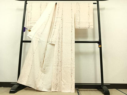 平和屋着物▽上質な紬　単衣　手描き　草花文　正絹　逸品　AABB8025jh