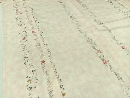 平和屋着物▽上質な紬　単衣　手描き　草花文　正絹　逸品　AABB8025jh