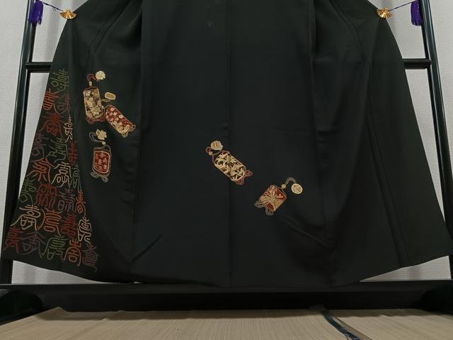 平和屋着物▽豪華黒留袖 単衣 駒刺繍 寿字文 金糸 金彩 正絹 逸品 AABB8026jh
