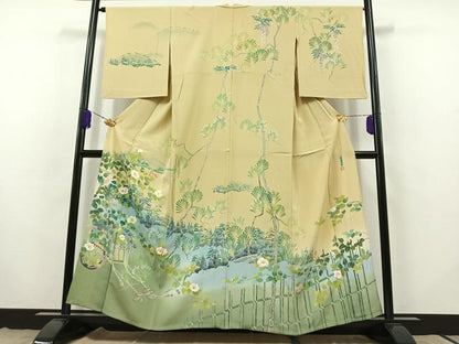 平和屋着物▽訪問着 単衣 友禅 作家物 風景花文 暈し染め 正絹 逸品 AABB8027jh