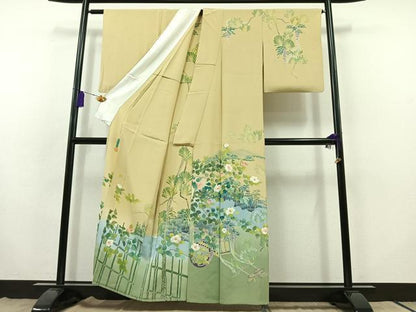 平和屋着物▽訪問着 単衣 友禅 作家物 風景花文 暈し染め 正絹 逸品 AABB8027jh