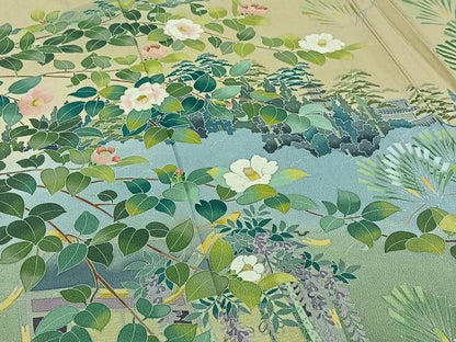 平和屋着物▽訪問着 単衣 友禅 作家物 風景花文 暈し染め 正絹 逸品 AABB8027jh