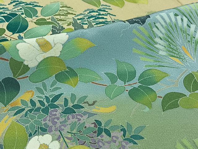 平和屋着物▽訪問着 単衣 友禅 作家物 風景花文 暈し染め 正絹 逸品 AABB8027jh
