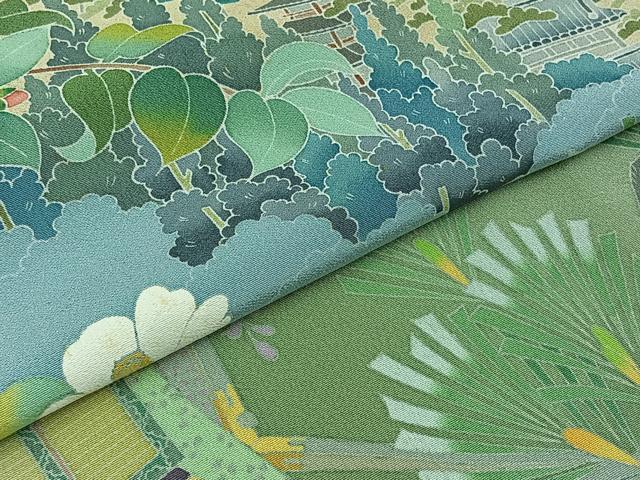 平和屋着物▽訪問着 単衣 友禅 作家物 風景花文 暈し染め 正絹 逸品 AABB8027jh