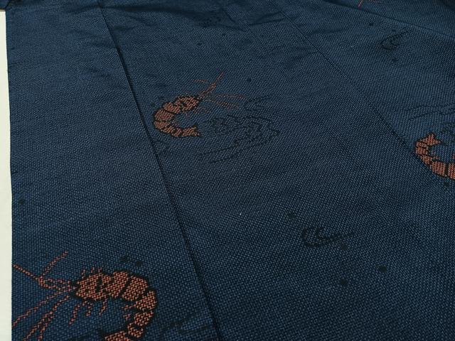 平和屋着物▽上質な紬 単衣 海老 正絹 逸品 AABB8028jh