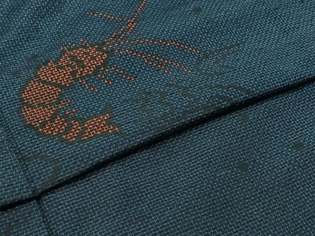 平和屋着物▽上質な紬 単衣 海老 正絹 逸品 AABB8028jh