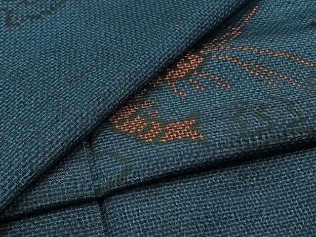 平和屋着物▽上質な紬 単衣 海老 正絹 逸品 AABB8028jh