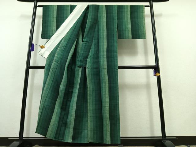 平和屋着物▽上質な紬 単衣 縞 正絹 逸品 AABB8030jh