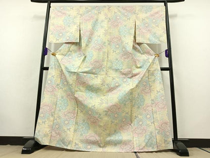 平和屋着物▽本場大島紬 単衣 7マルキ 草花文 正絹 逸品 AABB8031jh