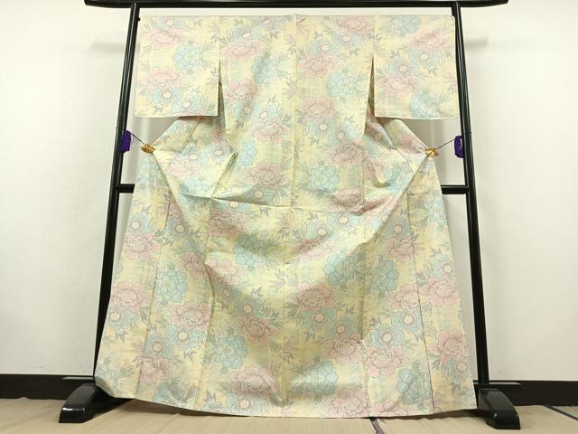 平和屋着物▽本場大島紬 単衣 7マルキ 草花文 正絹 逸品 AABB8031jh