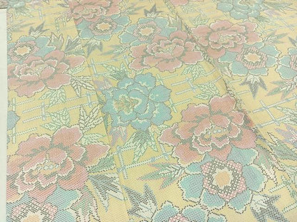 平和屋着物▽本場大島紬 単衣 7マルキ 草花文 正絹 逸品 AABB8031jh