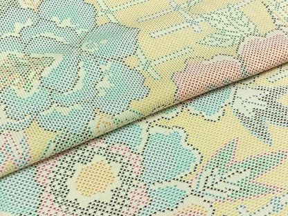 平和屋着物▽本場大島紬 単衣 7マルキ 草花文 正絹 逸品 AABB8031jh