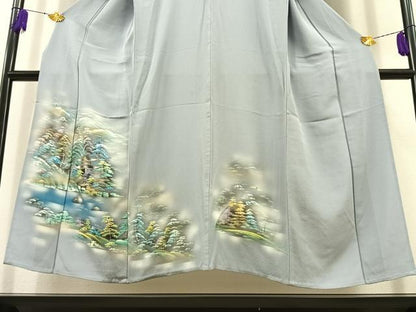 平和屋着物▽訪問着 単衣 手描き 風景文 暈し染め 金彩 正絹 逸品 AABB8034jh