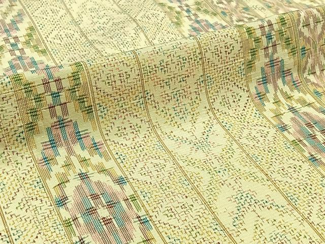 平和屋着物▽上質な紬　単衣　幾何学間道　正絹　逸品　AABB8037jh