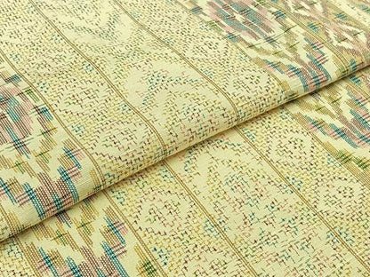 平和屋着物▽上質な紬　単衣　幾何学間道　正絹　逸品　AABB8037jh