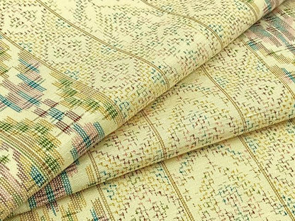 平和屋着物▽上質な紬　単衣　幾何学間道　正絹　逸品　AABB8037jh