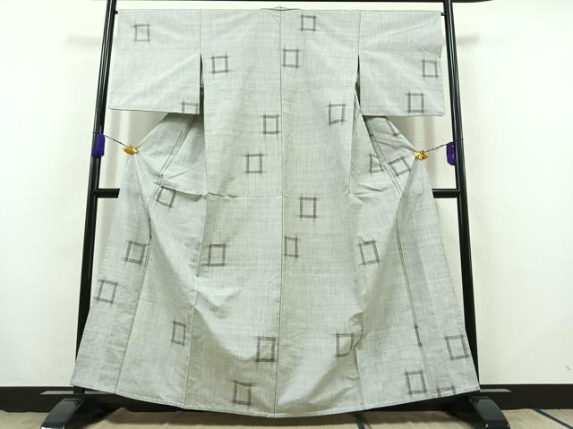 平和屋着物▽上質な紬　単衣　絣柄　正絹　逸品　AABB8038jh