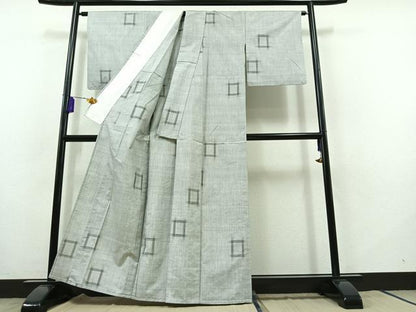 平和屋着物▽上質な紬　単衣　絣柄　正絹　逸品　AABB8038jh