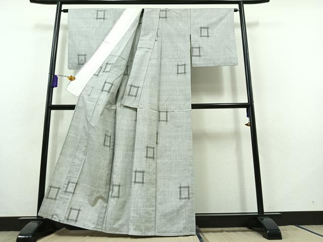 平和屋着物▽上質な紬　単衣　絣柄　正絹　逸品　AABB8038jh