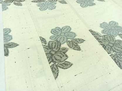 平和屋着物▽上質な紬 単衣 草花文 正絹 逸品 AABB8039jh