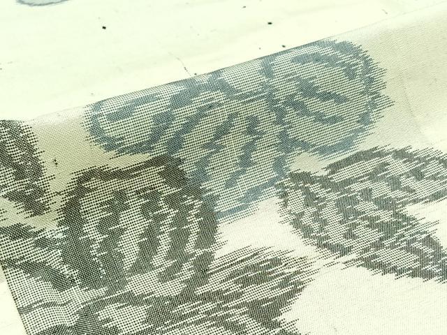 平和屋着物▽上質な紬 単衣 草花文 正絹 逸品 AABB8039jh