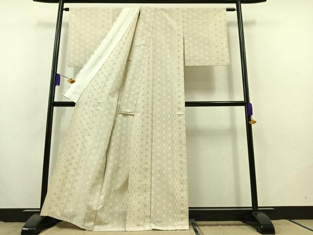平和屋着物▽奥越後紬 単衣 麻の葉文様 正絹 逸品 AABB8040jh