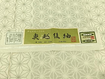 平和屋着物▽奥越後紬 単衣 麻の葉文様 正絹 逸品 AABB8040jh