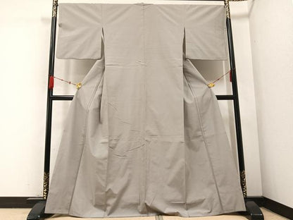 平和屋着物●上質な紬 色無地 利休白茶色 正絹 逸品 AABB8172ph