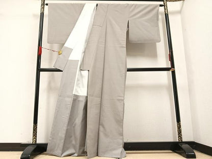平和屋着物●上質な紬 色無地 利休白茶色 正絹 逸品 AABB8172ph