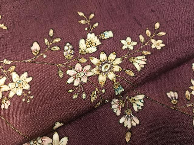 平和屋着物●訪問着　紬地　手描き　枝花文　正絹　逸品　AABB8176ph