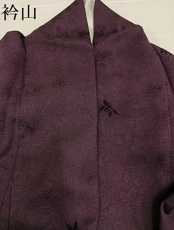 平和屋着物●上質な色無地 花鳥唐草地紋 滅紫色 輪奈ビロード 正絹 逸品 AABB8178ph