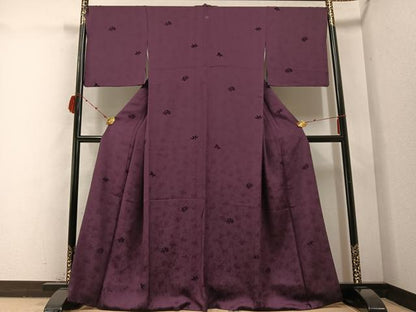 平和屋着物●上質な色無地 花鳥唐草地紋 滅紫色 輪奈ビロード 正絹 逸品 AABB8178ph