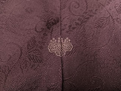 平和屋着物●上質な色無地 花鳥唐草地紋 滅紫色 輪奈ビロード 正絹 逸品 AABB8178ph