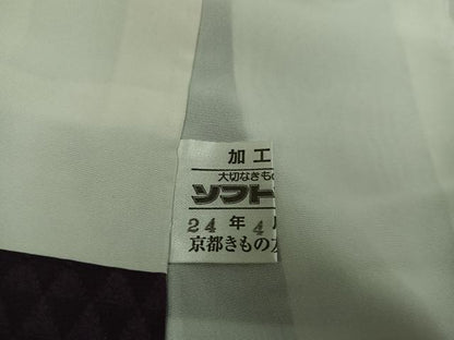 平和屋着物●上質な色無地 花鳥唐草地紋 滅紫色 輪奈ビロード 正絹 逸品 AABB8178ph