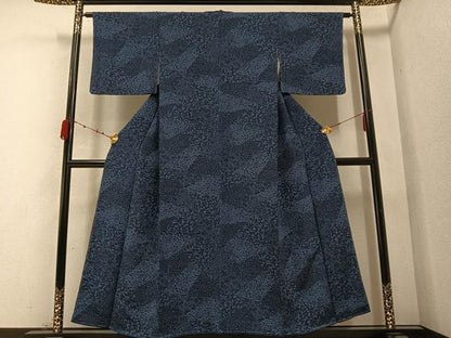平和屋着物●本藍　型絵染　小紋　草花文　正絹　逸品　未使用　AABB8181ph