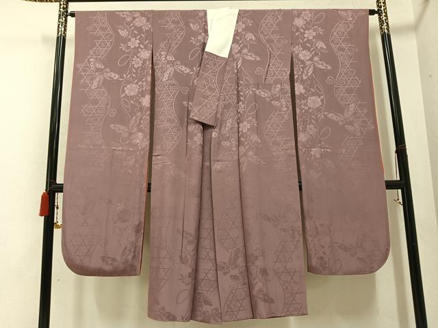 平和屋着物●振袖用長襦袢 無双仕立て 花蝶地紋 鴇浅葱色 正絹 逸品 AABB8200ph