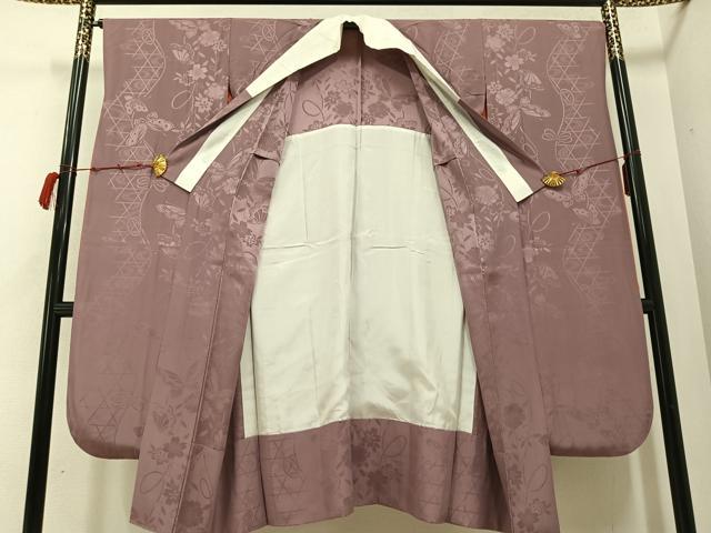 平和屋着物●振袖用長襦袢 無双仕立て 花蝶地紋 鴇浅葱色 正絹 逸品 AABB8200ph