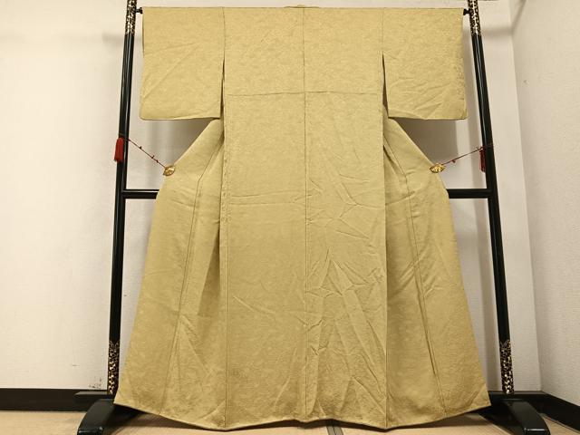 平和屋着物●上質な色無地 舞葉地紋 枯色 正絹 逸品 AABB8216ph