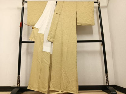 平和屋着物●上質な色無地 舞葉地紋 枯色 正絹 逸品 AABB8216ph