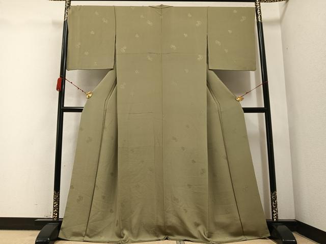 平和屋着物●上質な色無地 花地紋 油色 正絹 逸品 AABB8232ph