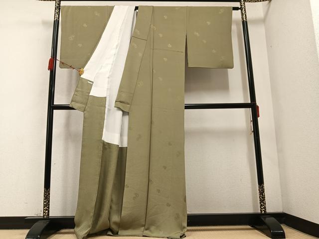 平和屋着物●上質な色無地 花地紋 油色 正絹 逸品 AABB8232ph