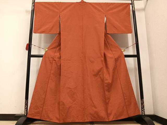 平和屋着物●上質な紬 色無地 赤茶色 正絹 逸品 AABB8240ph