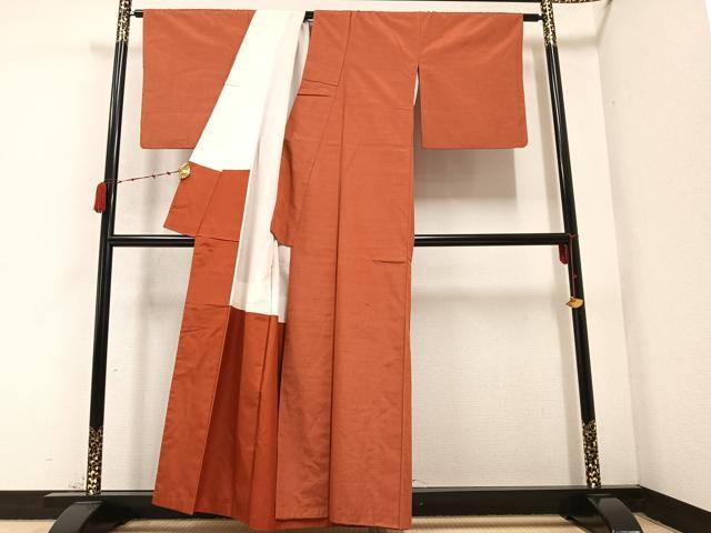 平和屋着物●上質な紬 色無地 赤茶色 正絹 逸品 AABB8240ph