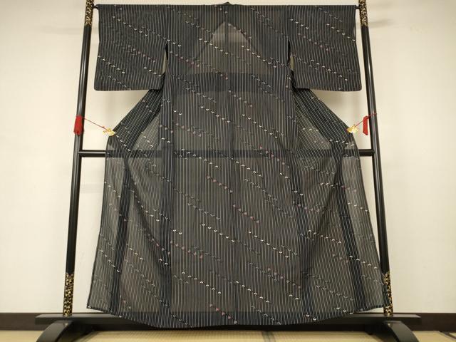平和屋着物＊夏物 小紋 絽 枝葉文 正絹 逸品 AABB8242jd